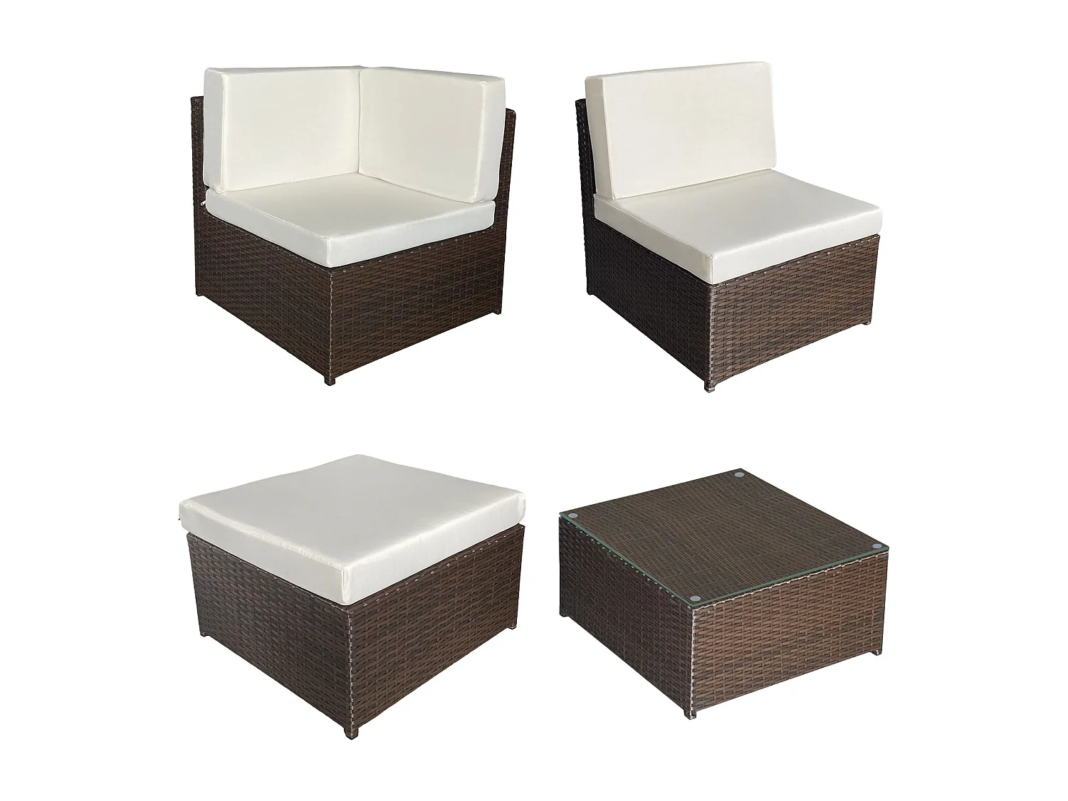 BONIFACIO set 6 posti in resina intrecciata marrone - cuscino crema