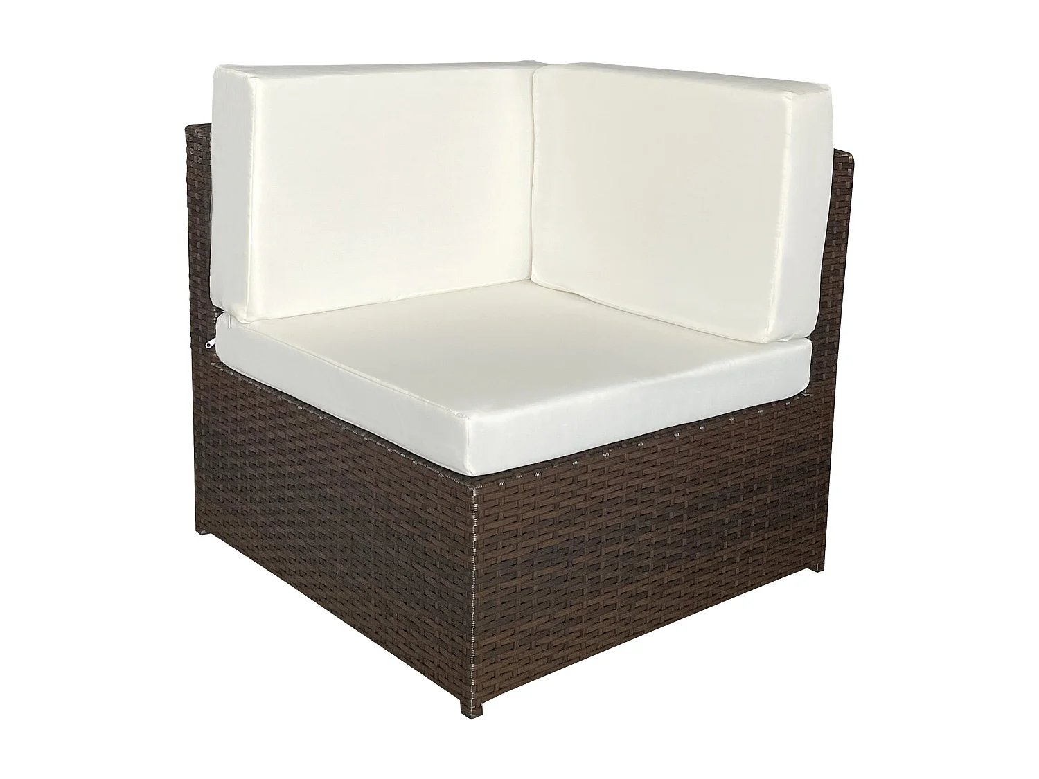 Salon de jardin BONIFACIO en résine tressée marron 6 places - coussin ivoire - HAPPY GARDEN