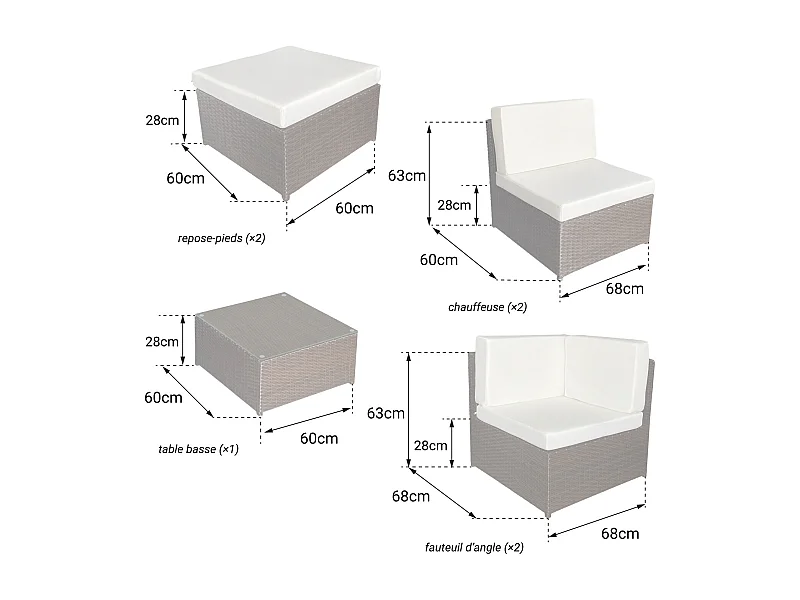 Conjunto de muebles de jardín BONIFACIO de resina tejida marrón 6 asientos cojines crema
