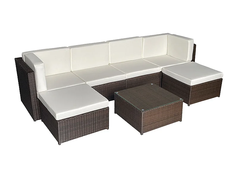 Conjunto de muebles de jardín BONIFACIO de resina tejida marrón 6 asientos cojines crema