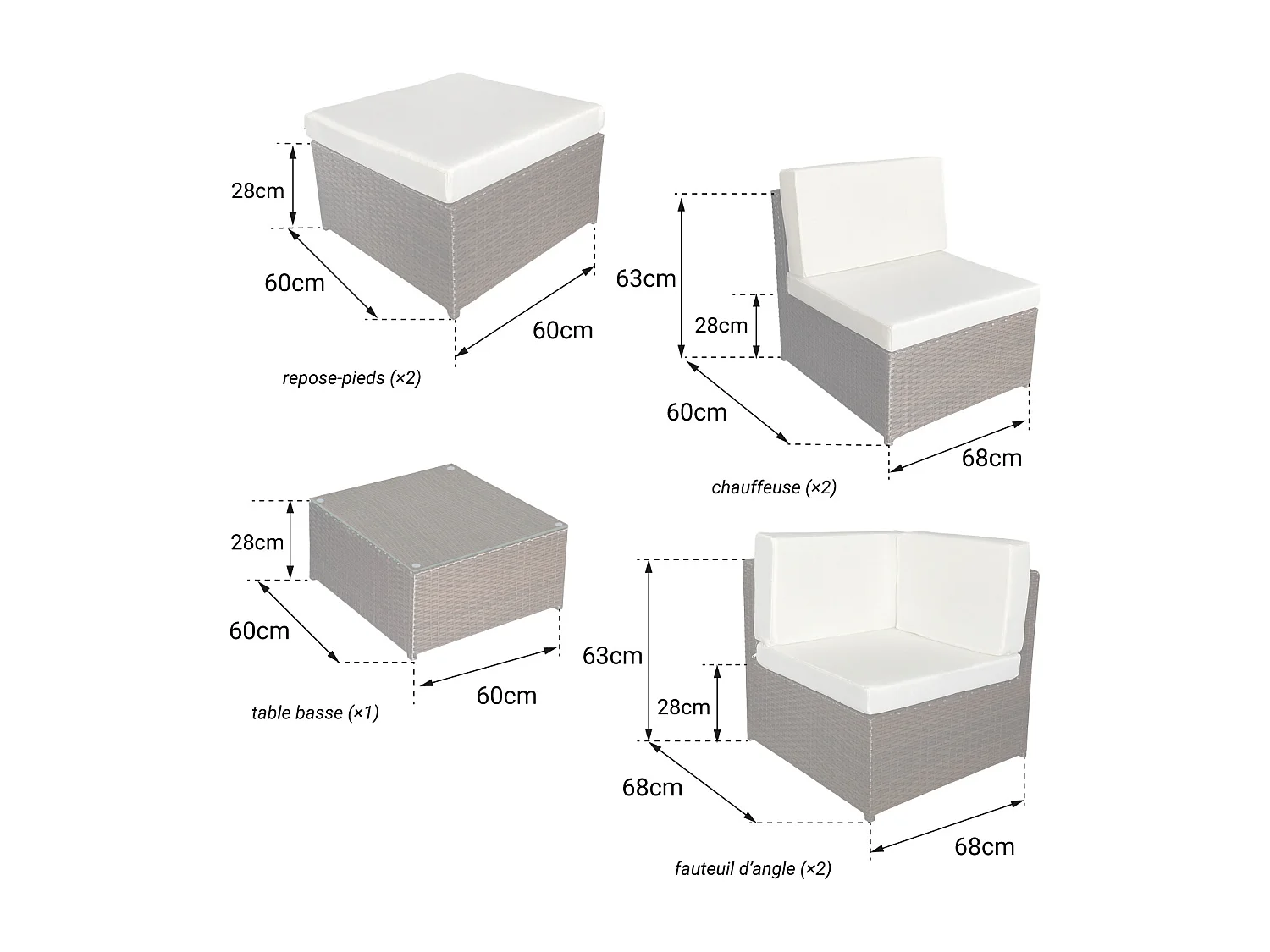 BONIFACIO set di mobili da giardino in resina intrecciata grigia 6 posti - cuscino grigio