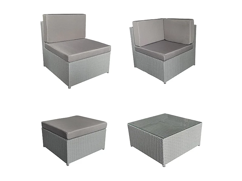 BONIFACIO set di mobili da giardino in resina intrecciata grigia 6 posti - cuscino grigio