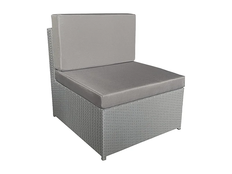 Salon de jardin BONIFACIO en résine tressée gris 6 places - coussin gris - HAPPY GARDEN