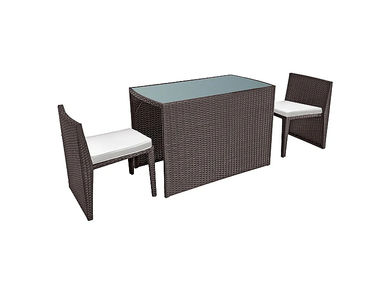 Einbau-Gartenmöbel SANTORIN aus braunem Harzgeflecht, 2 Sitzplätze - elfenbeinfarbene Kissen