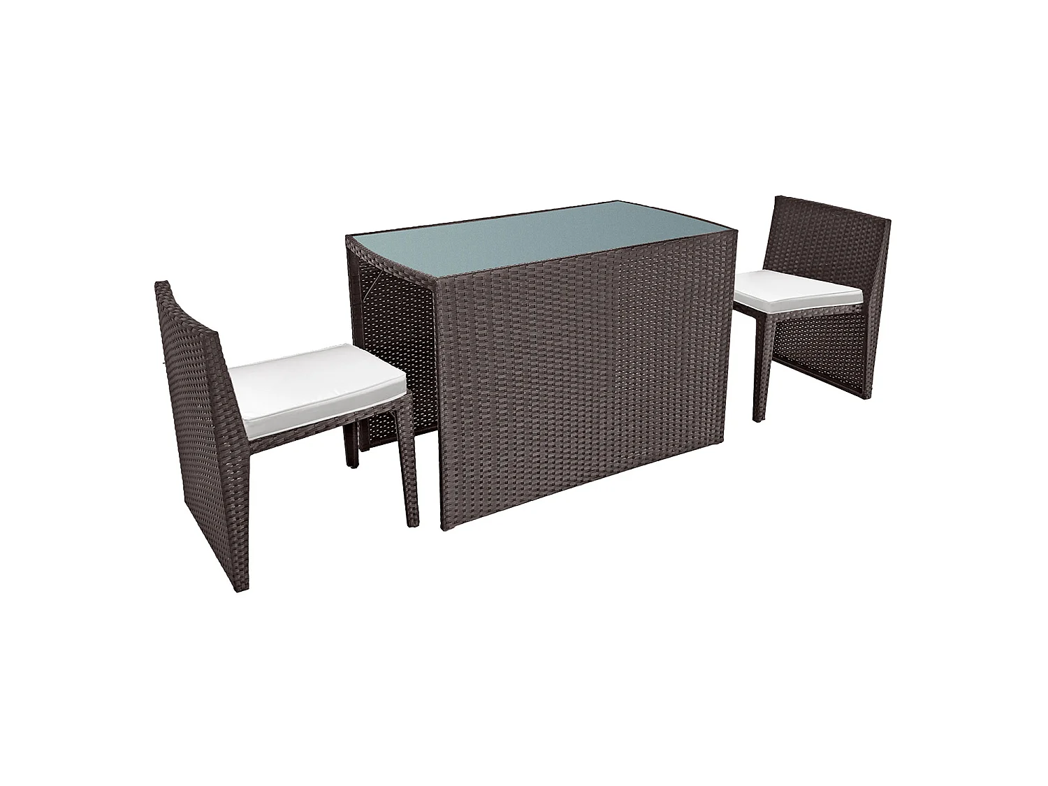 SANTORIN bruin gevlochten kunststof inbouw tuinmeubelen voor 2 - ivoorkleurige kussens