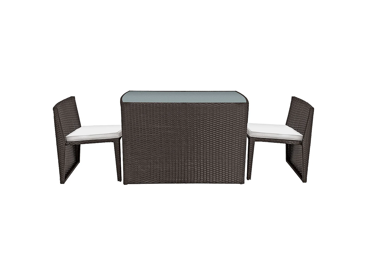 SANTORIN bruin gevlochten kunststof inbouw tuinmeubelen voor 2 - ivoorkleurige kussens