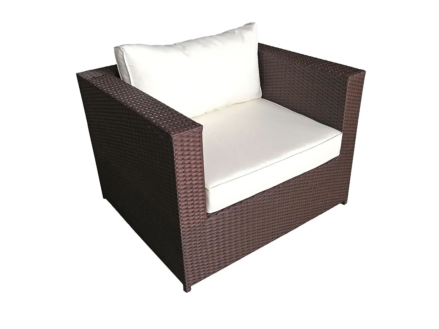 Salon de jardin CARGÈSE en résine tressée marron 7 places - coussins ivoire - HAPPY GARDEN