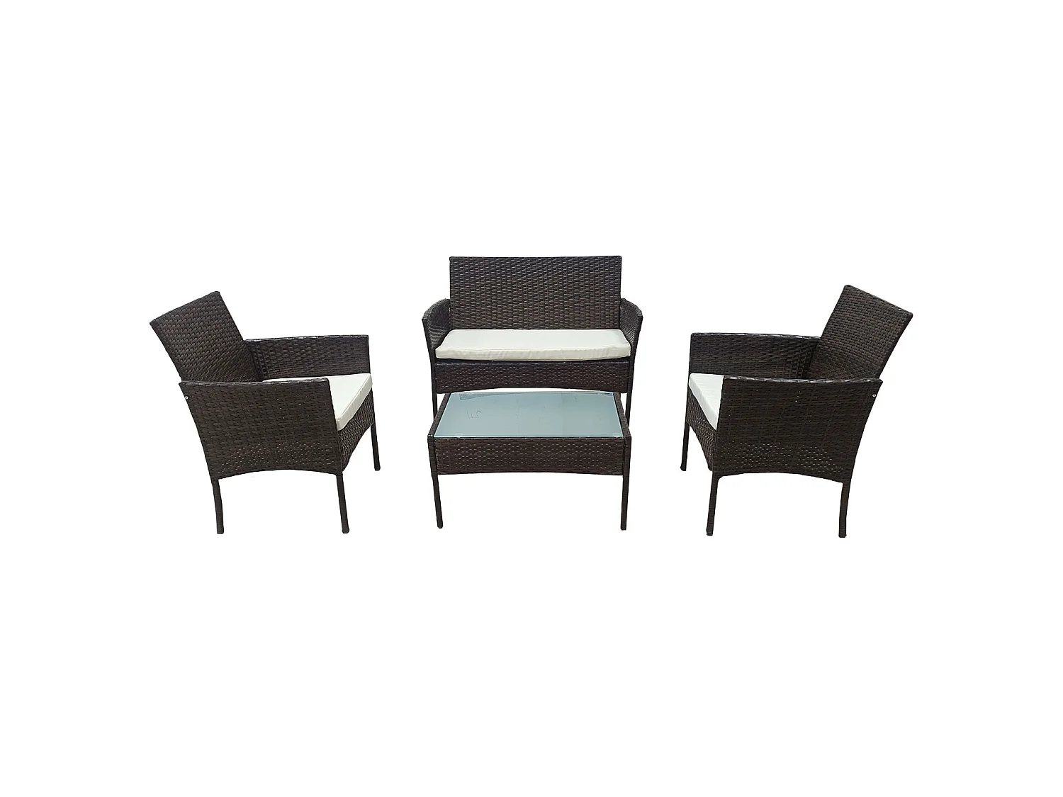 Salon de jardin CORFOU en résine tressée marron 4 places - coussins beige - HAPPY GARDEN