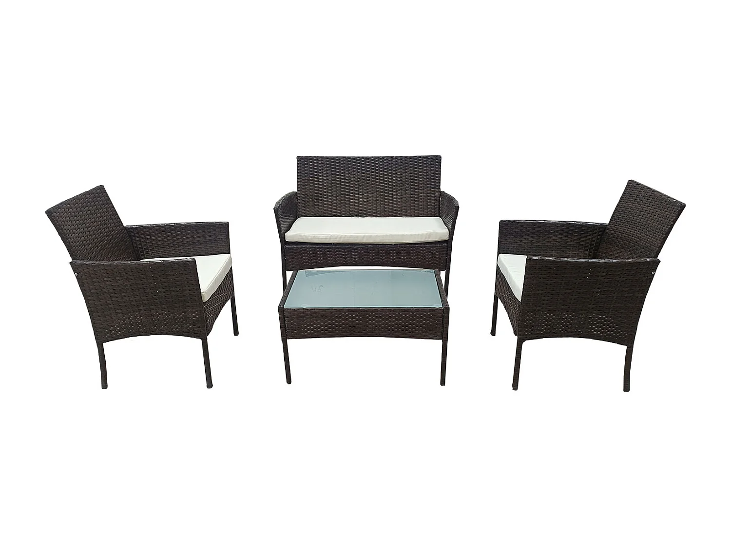 Set di mobili da giardino CORFOU in resina intrecciata marrone - 4 posti - cuscini beige