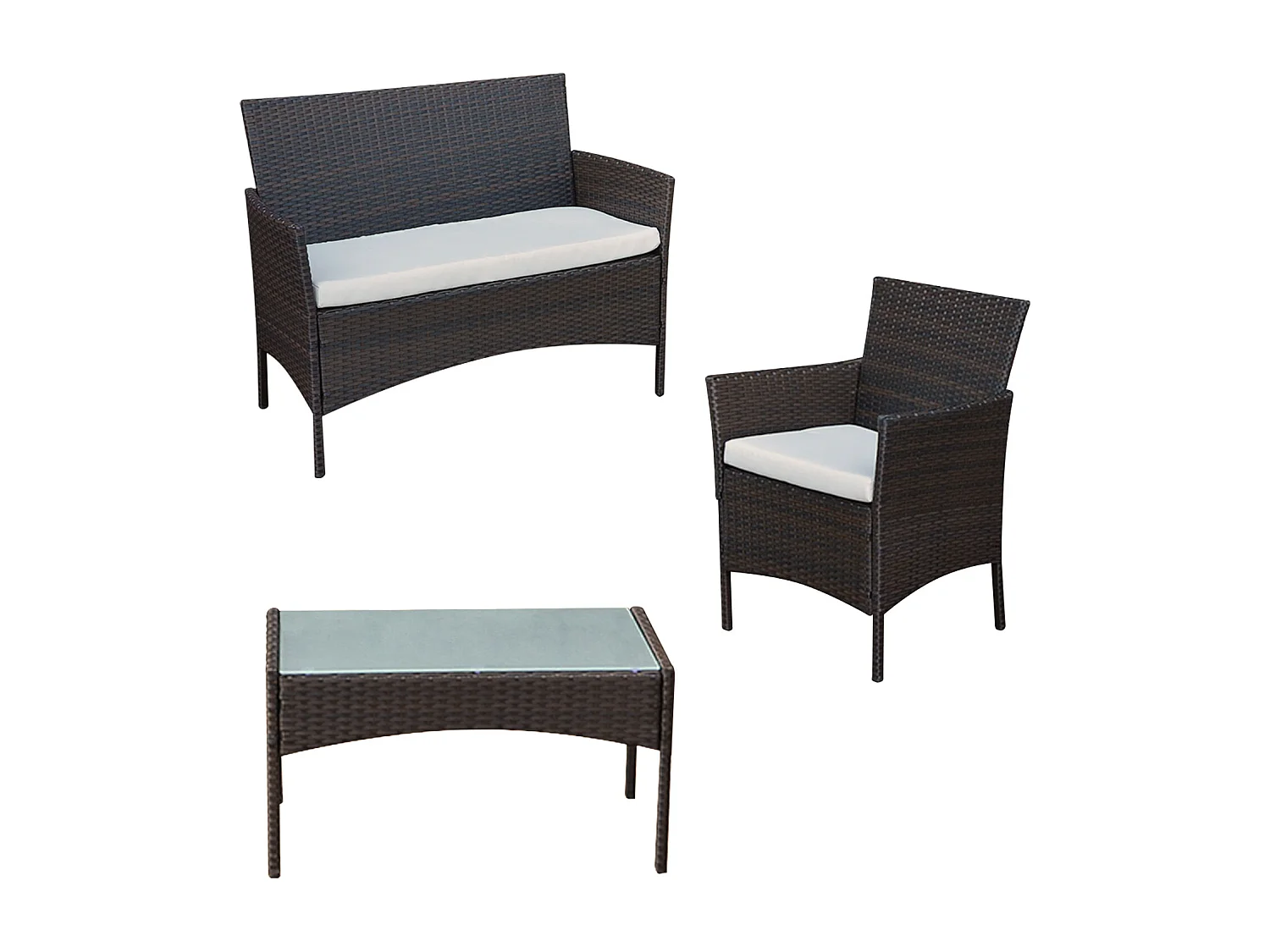 Set di mobili da giardino CORFOU in resina intrecciata marrone - 4 posti - cuscini beige