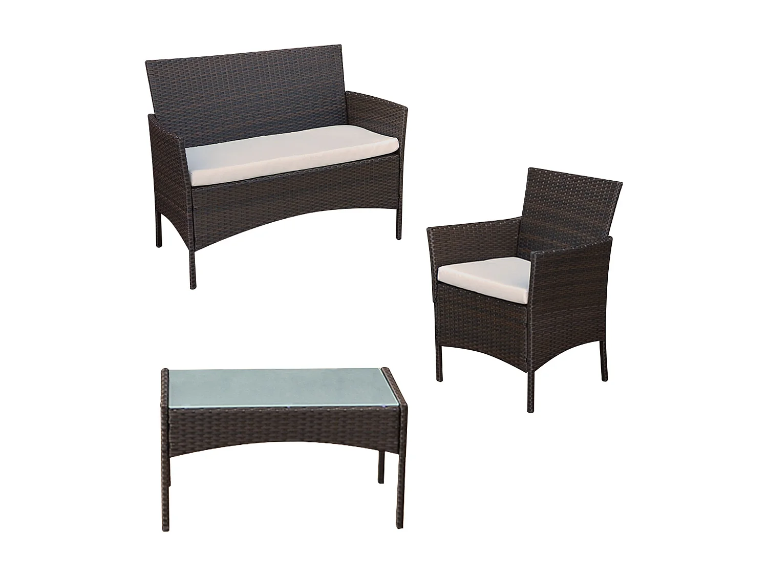 Set di mobili da giardino CORFOU in resina intrecciata marrone - 4 posti - cuscini beige