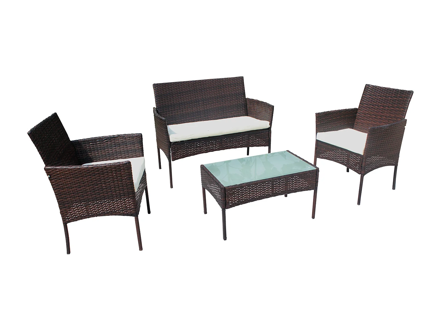 Salon de jardin CORFOU en résine tressée marron 4 places - coussins beige - HAPPY GARDEN