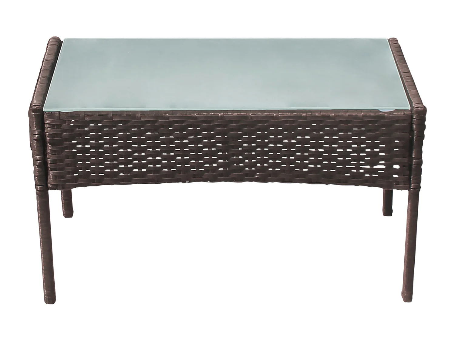 Salon de jardin CORFOU en résine tressée marron 4 places - coussins beige - HAPPY GARDEN