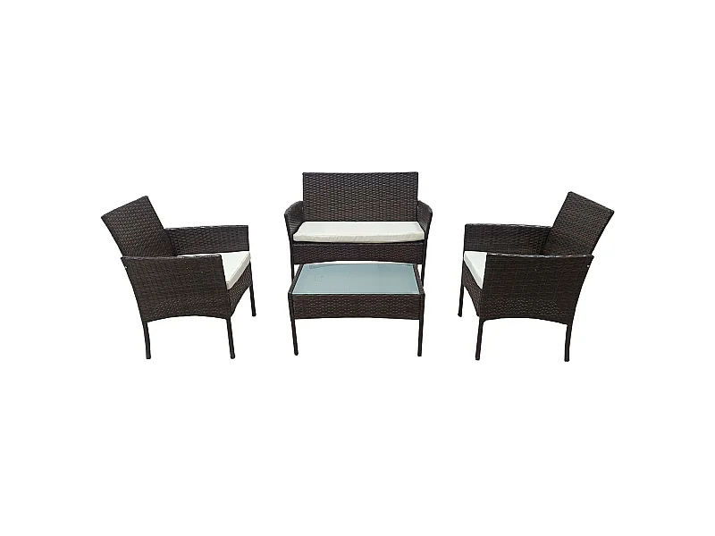 Set di mobili da giardino CORFOU in resina intrecciata marrone - 4 posti - cuscini beige