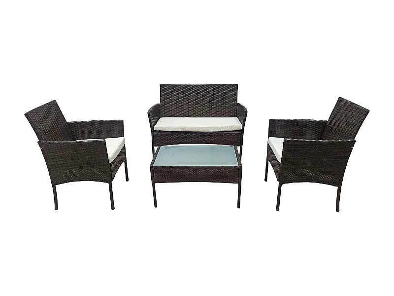 Set di mobili da giardino CORFOU in resina intrecciata marrone - 4 posti - cuscini beige