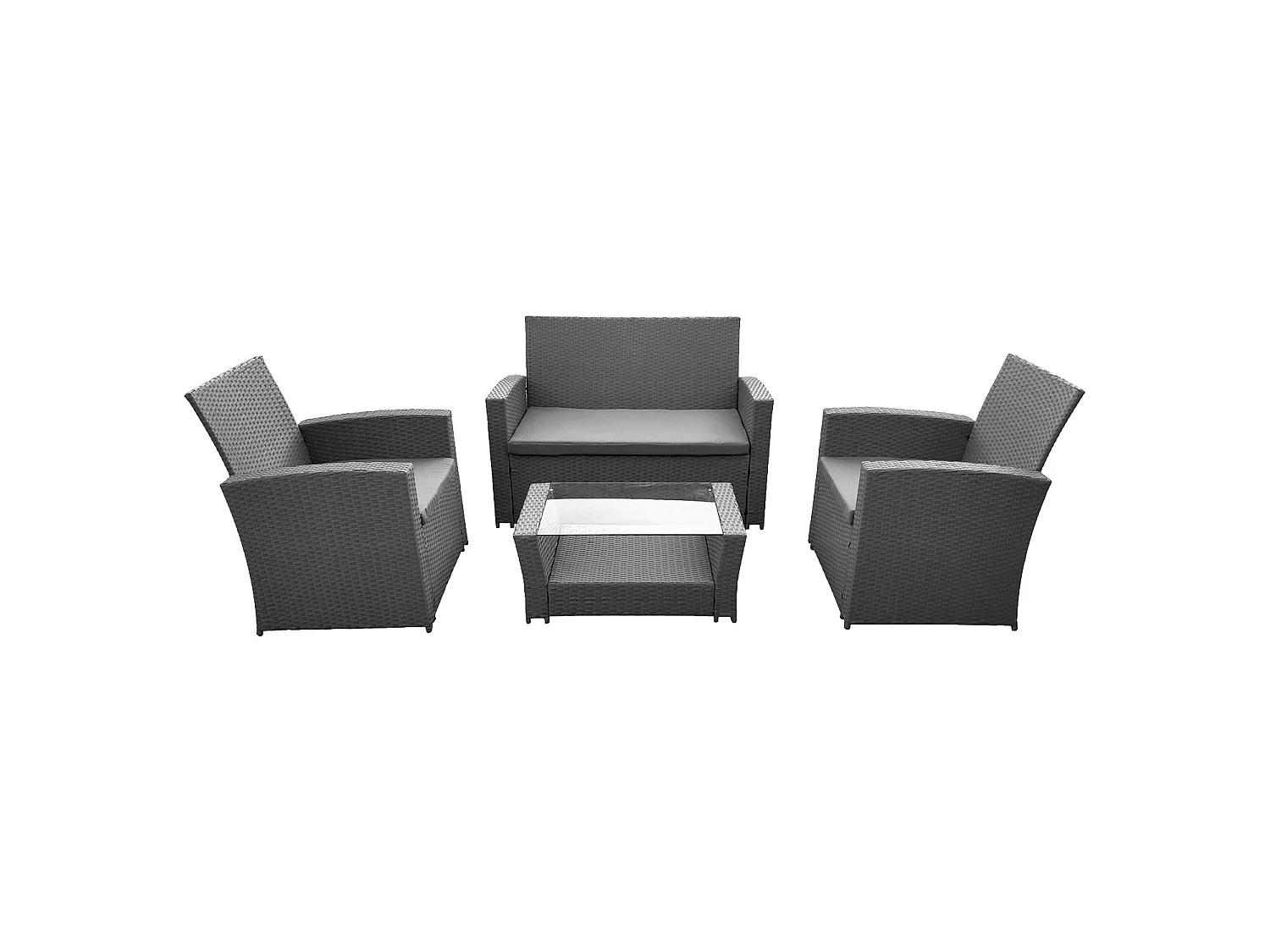 Salon de jardin COMINO en résine tressée grise 4 places - coussins gris - HAPPY GARDEN