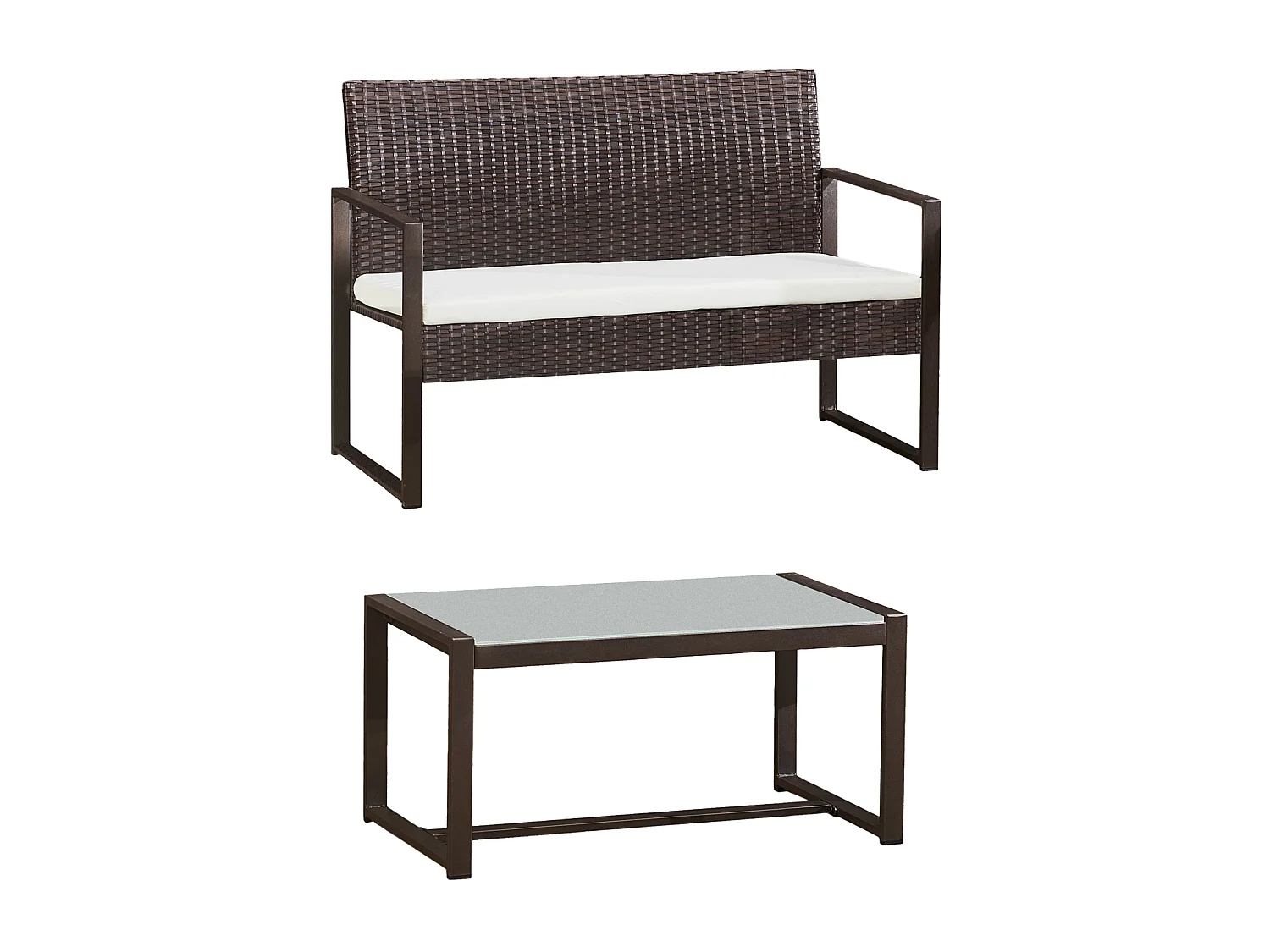 Gartenmöbel MAJORQUE aus braunem Harzgeflecht, 4 Sitzplätze - elfenbeinfarbene Kissen