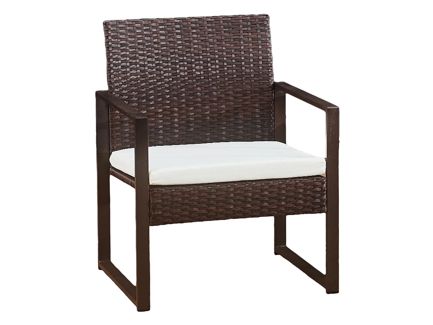 Salon de jardin MAJORQUE en résine tressée marron 4 places - coussins ivoire - HAPPY GARDEN