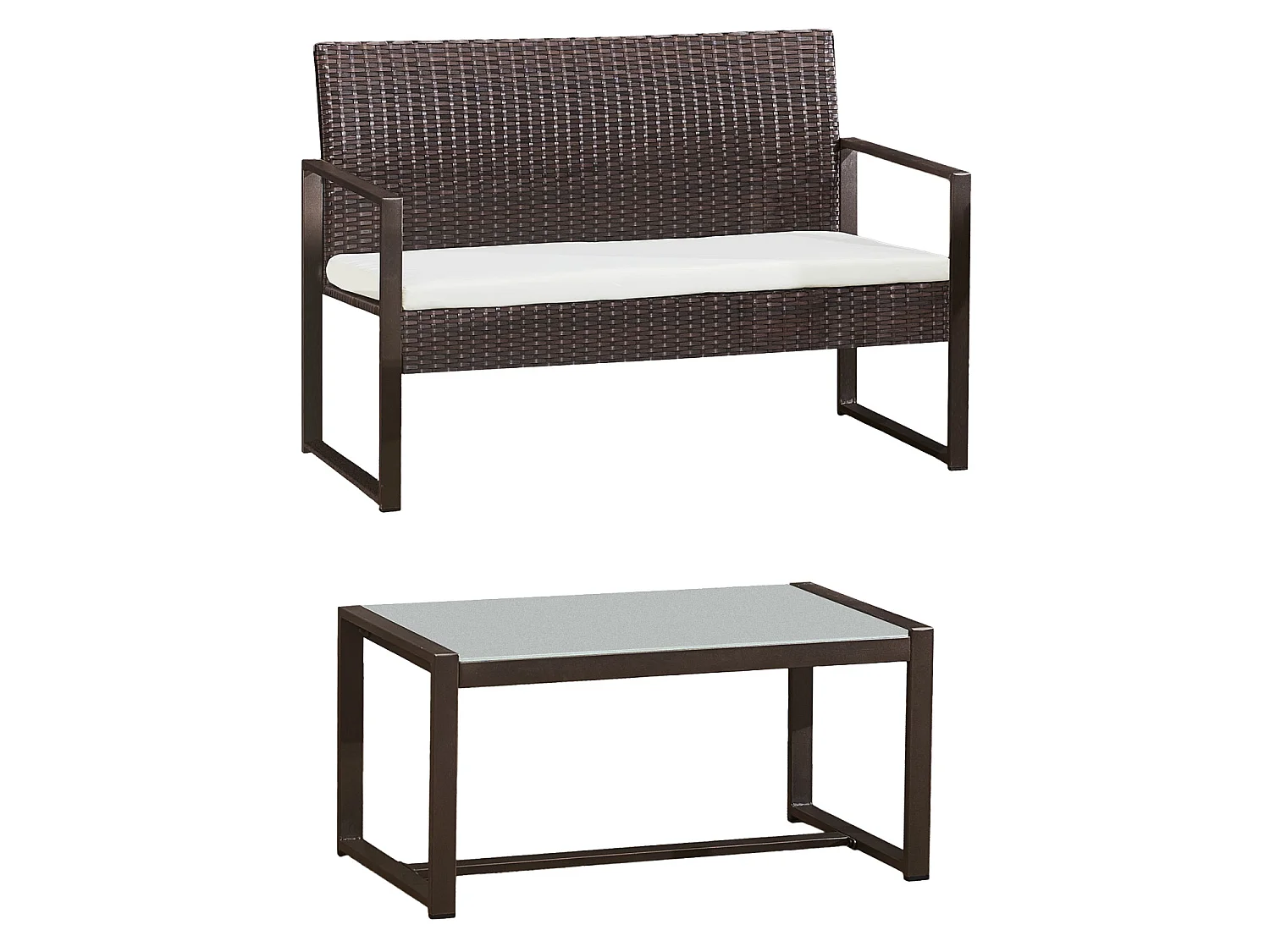 Salon de jardin MAJORQUE en résine tressée marron 4 places - coussins ivoire - HAPPY GARDEN