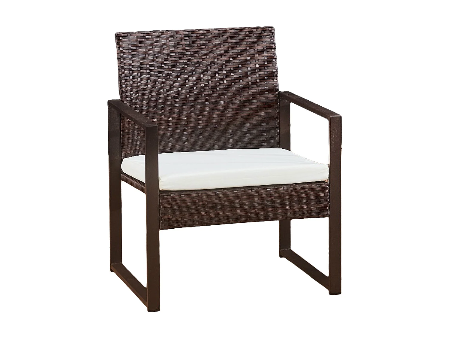 Salon de jardin MAJORQUE en résine tressée marron 4 places - coussins ivoire - HAPPY GARDEN