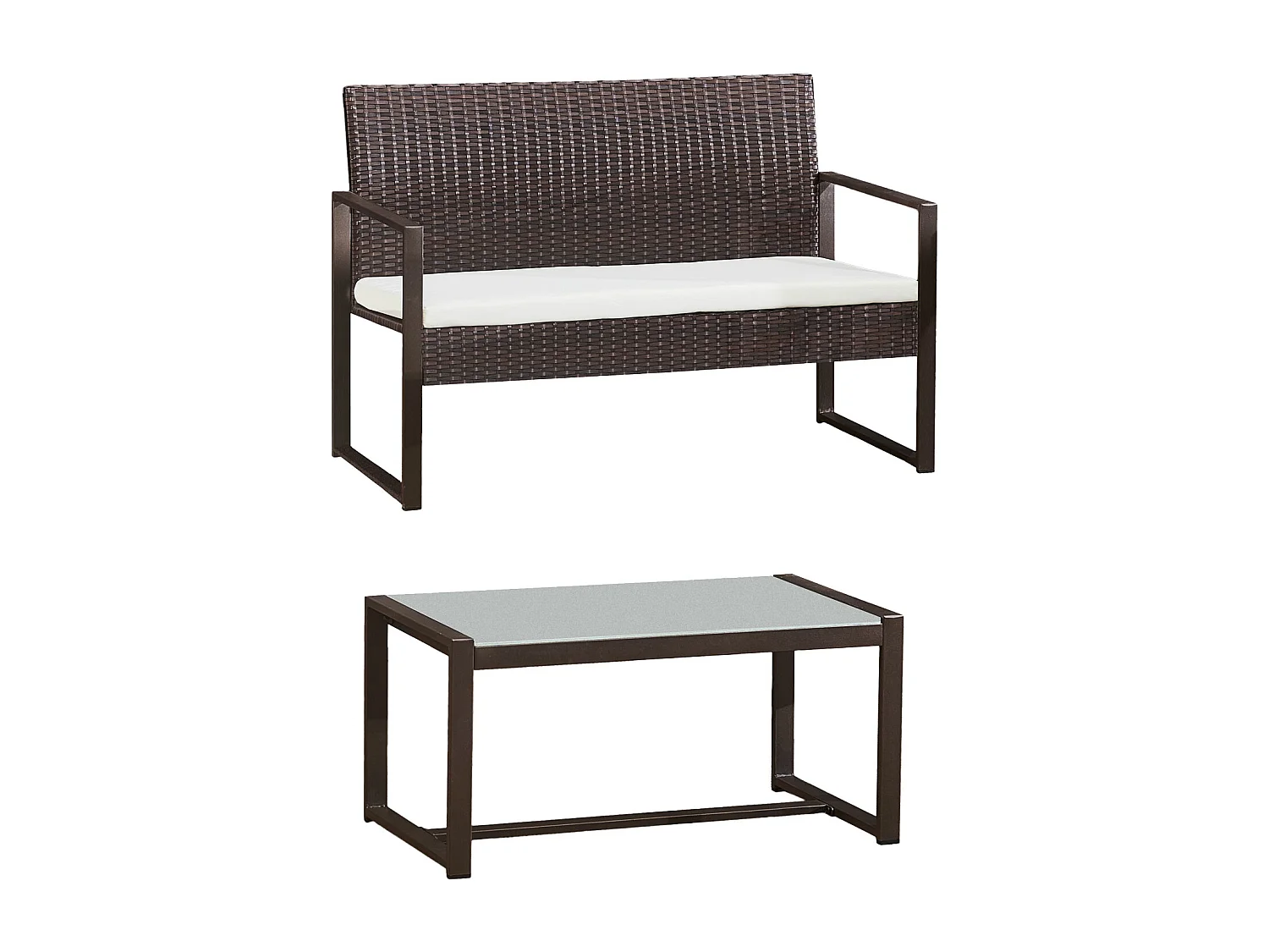 Salon de jardin MAJORQUE en résine tressée marron 4 places - coussins ivoire - HAPPY GARDEN