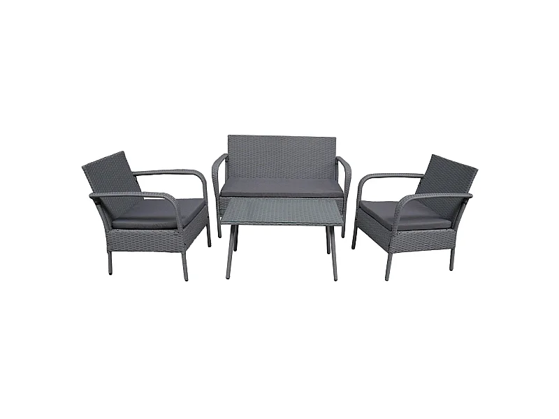 LIPARI tuinset in grijs gevlochten kunststof - grijze kussens