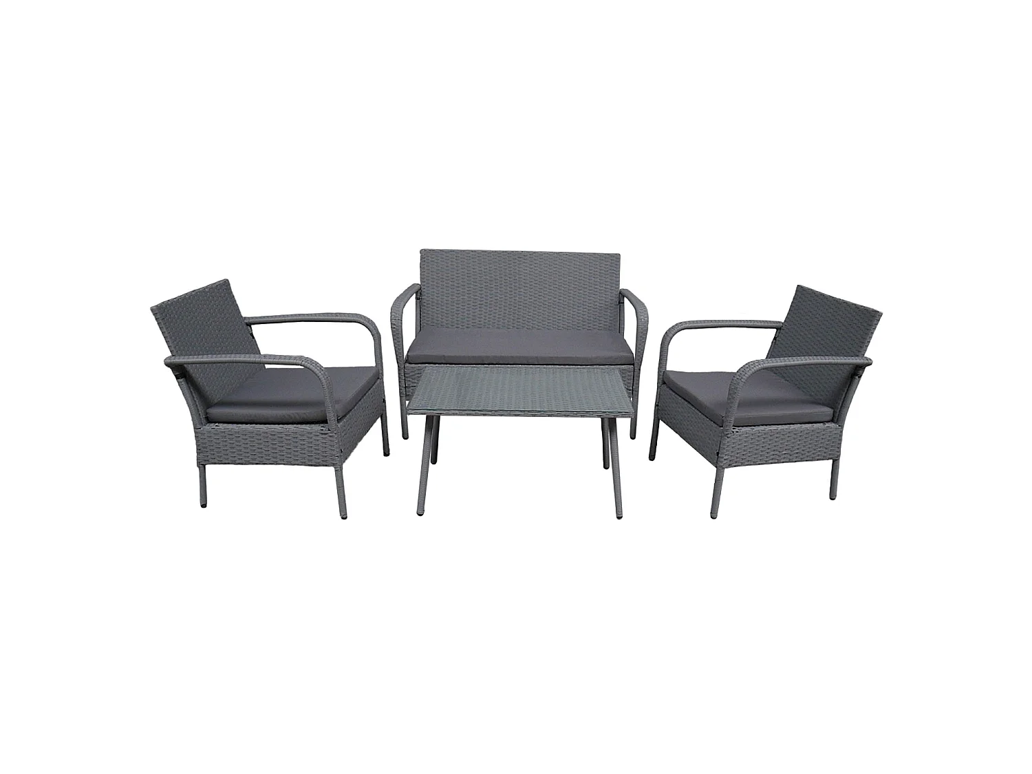 Salon de jardin LIPARI en résine tressée grise 4 places - coussins gris - HAPPY GARDEN