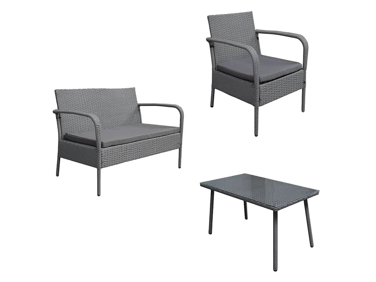 Salon de jardin LIPARI en résine tressée grise 4 places - coussins gris - HAPPY GARDEN