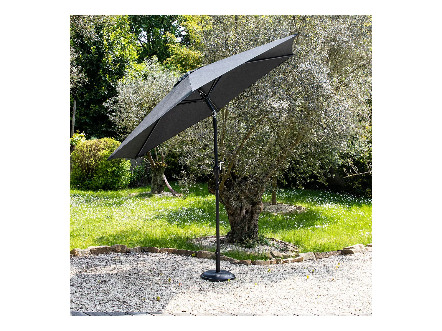 Parasol droit HAPUNA rond 3,30m de diamètre gris - HAPPY GARDEN