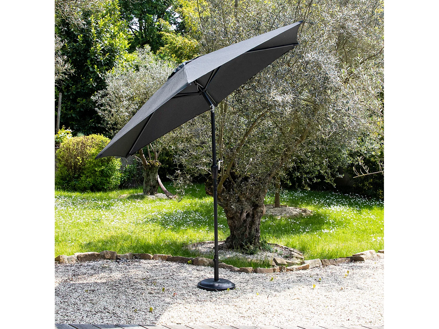 Parasol droit HAPUNA rond 3,30m de diamètre gris - HAPPY GARDEN
