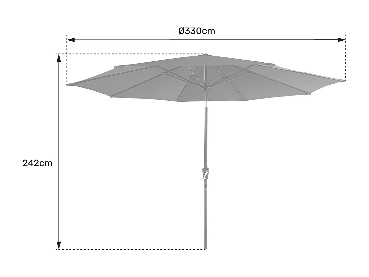 Parasol droit HAPUNA rond 3,30m de diamètre gris - HAPPY GARDEN
