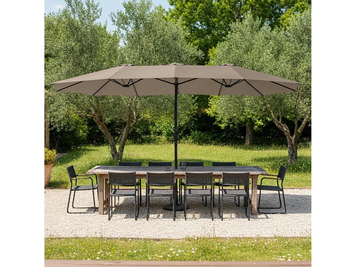 Dubbele parasol 2,7x4,6m LINAI taupe