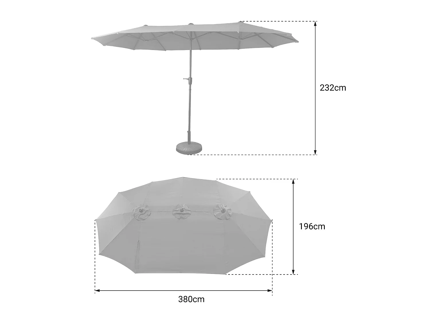 Parasol double 2x4m LINAI gris - HAPPY GARDEN