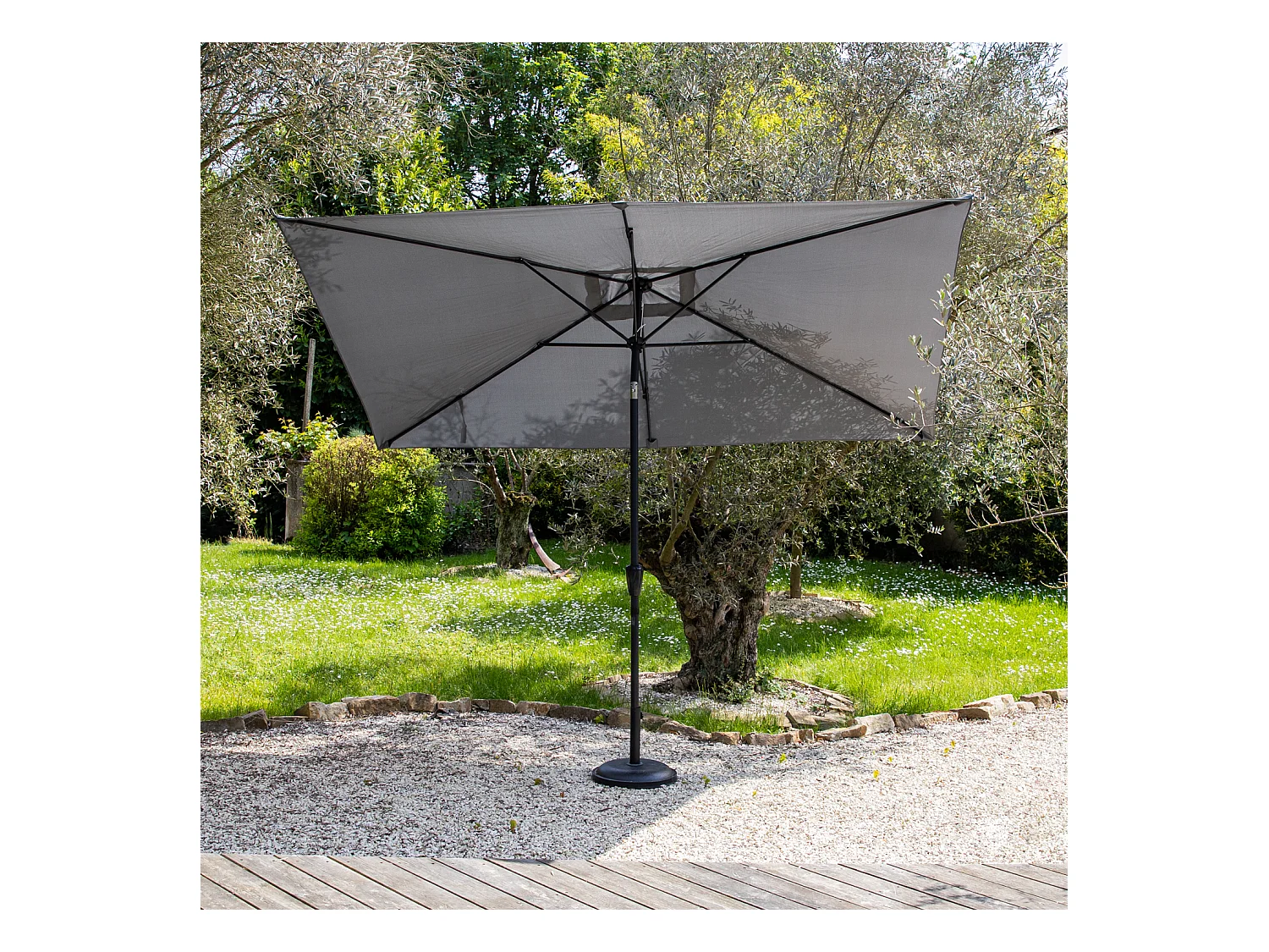 Parasol droit HAPUNA rectangulaire 2x3m gris - HAPPY GARDEN