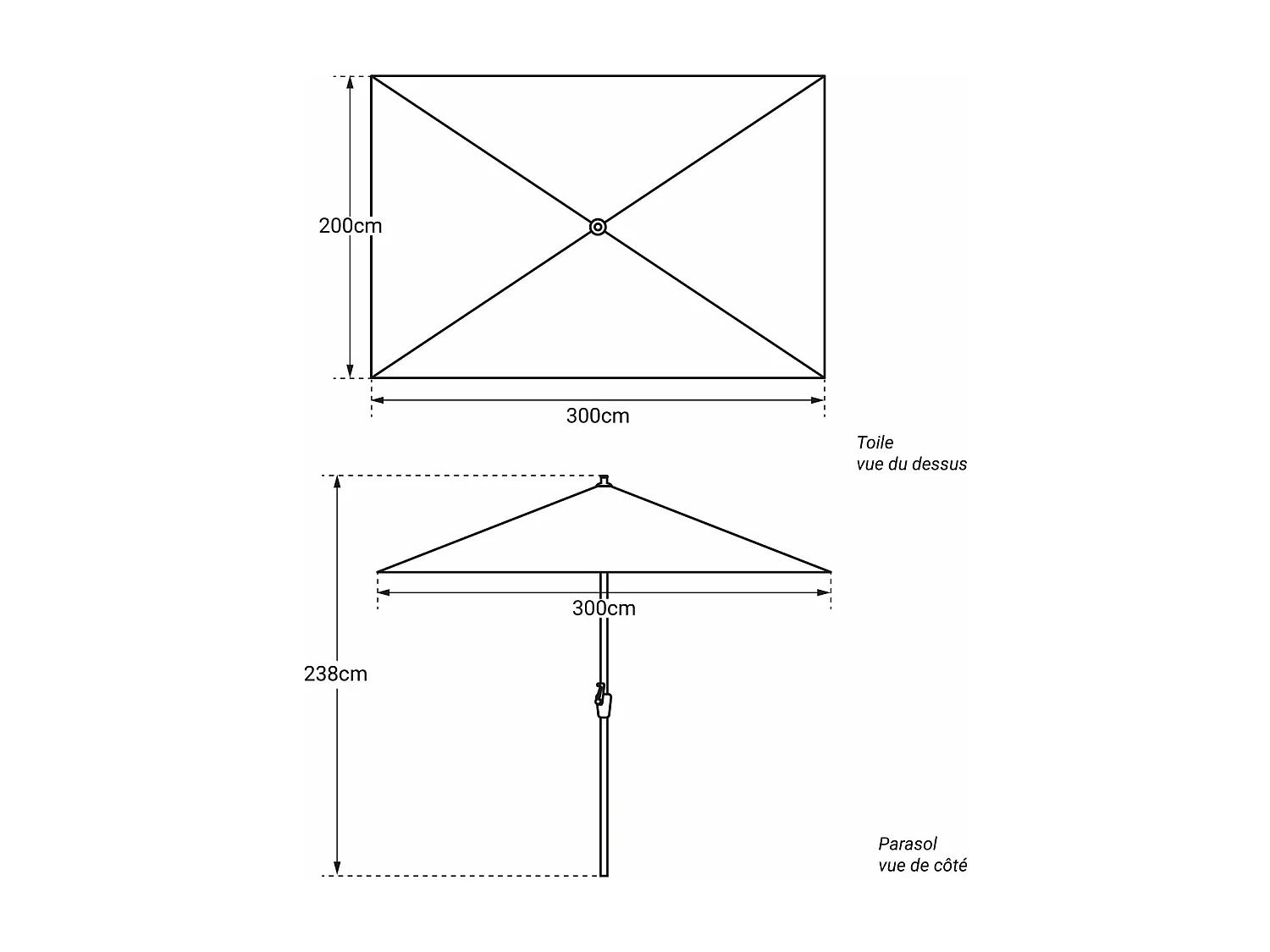HAPUNA rechthoekige rechte parasol 2x3m taupe