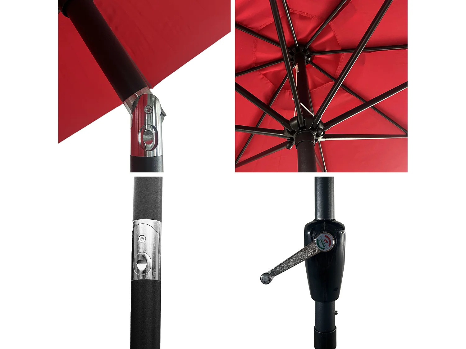 Parasol droit HAPUNA rond 3,30m de diamètre rouge - HAPPY GARDEN