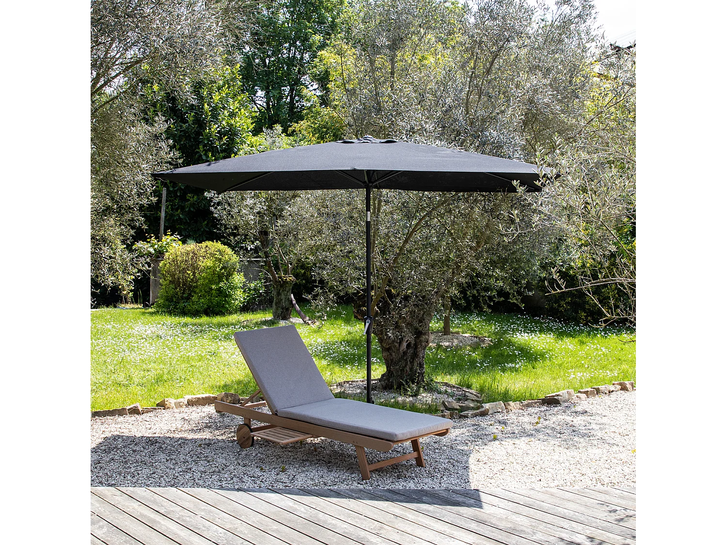Parasol droit HAPUNA rectangulaire 2x3m noir - HAPPY GARDEN