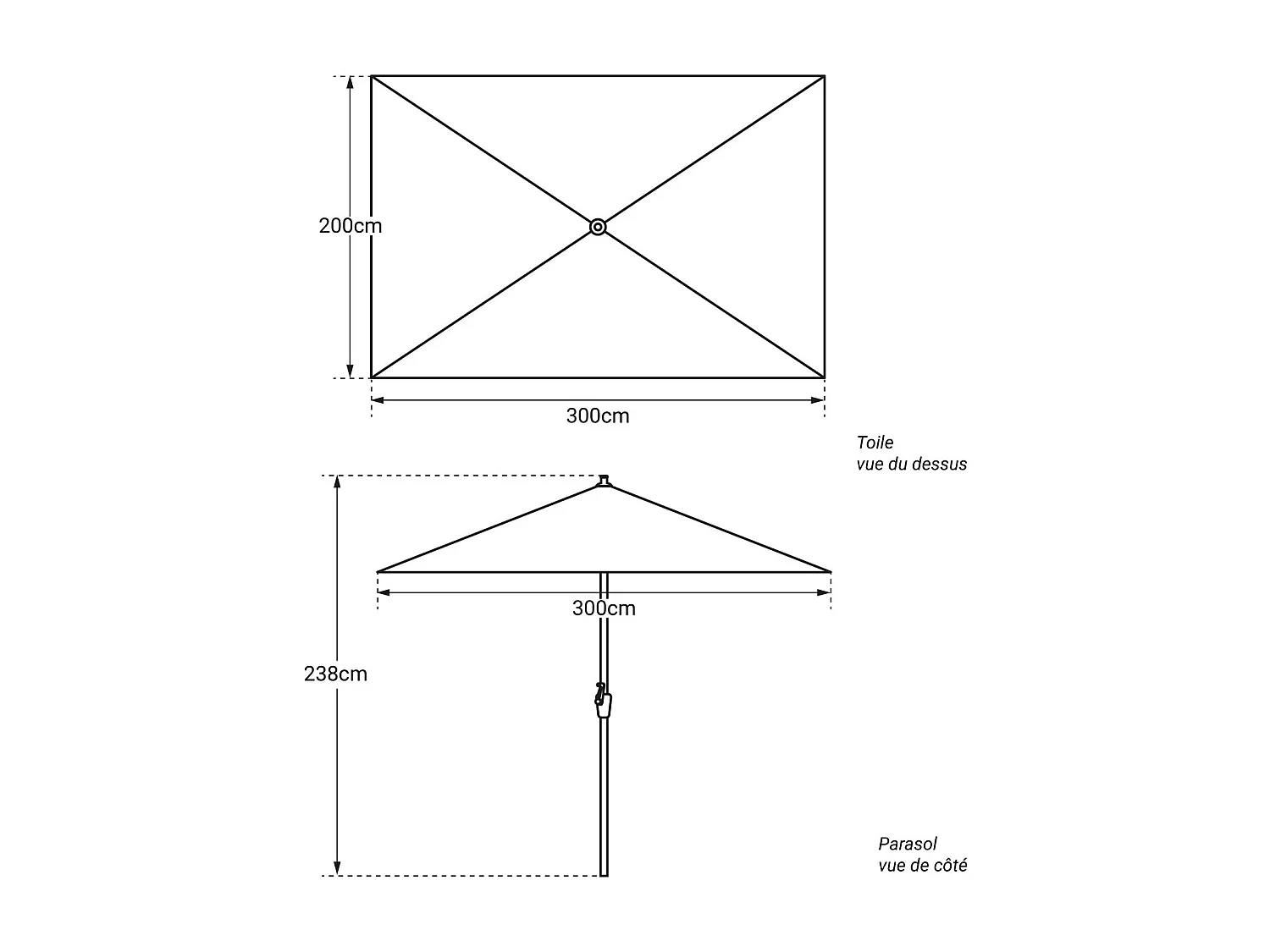Parasol droit HAPUNA rectangulaire 2x3m beige - HAPPY GARDEN