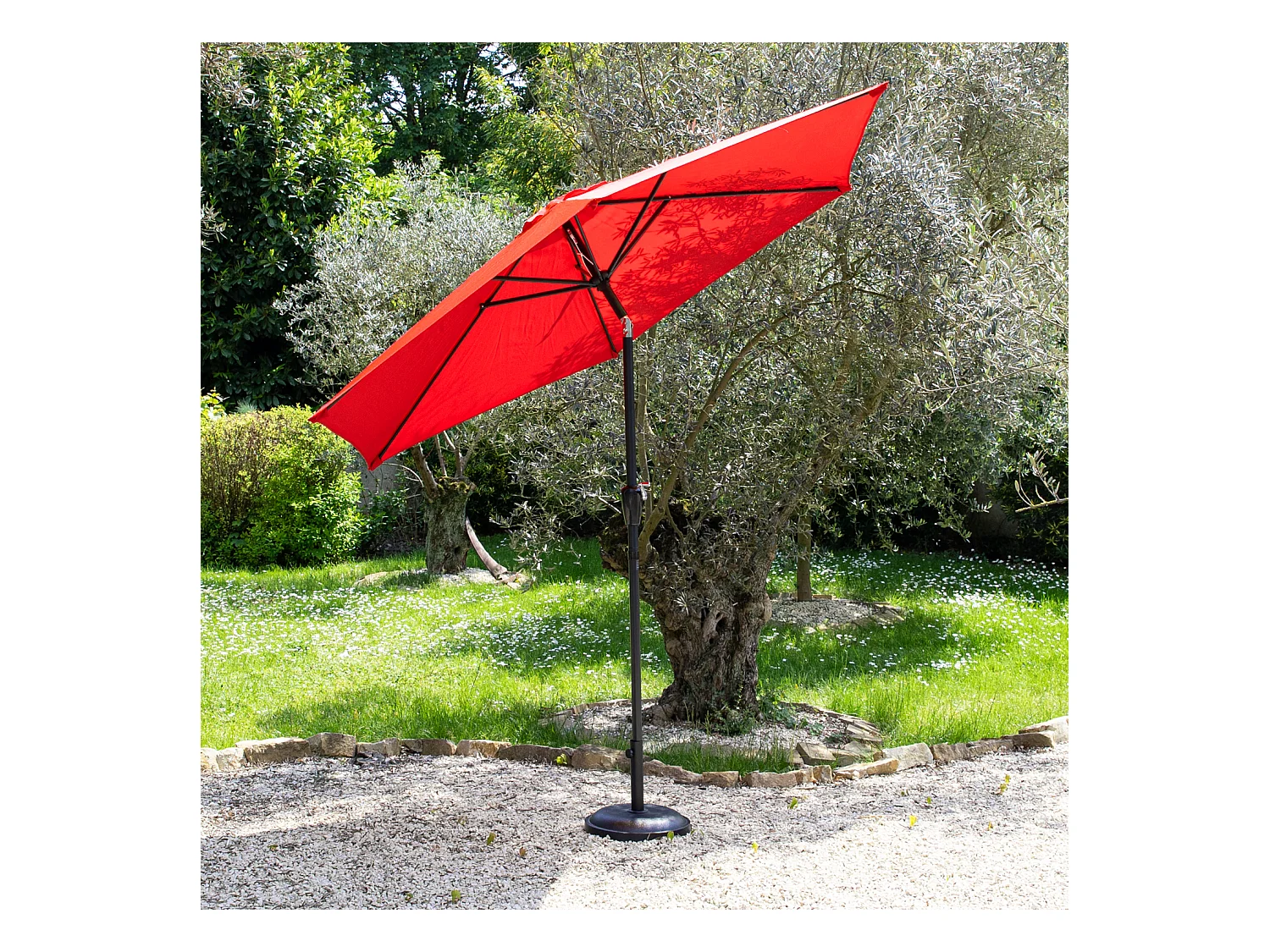 Parasol droit HAPUNA rond 2,70m de diamètre rouge - HAPPY GARDEN