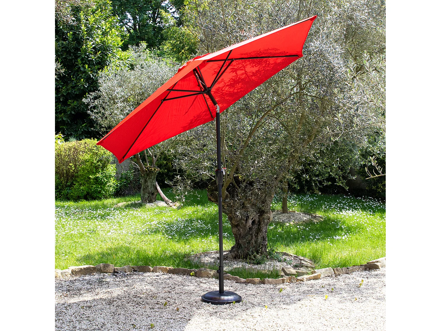 Parasol droit HAPUNA rond 2,70m de diamètre rouge - HAPPY GARDEN