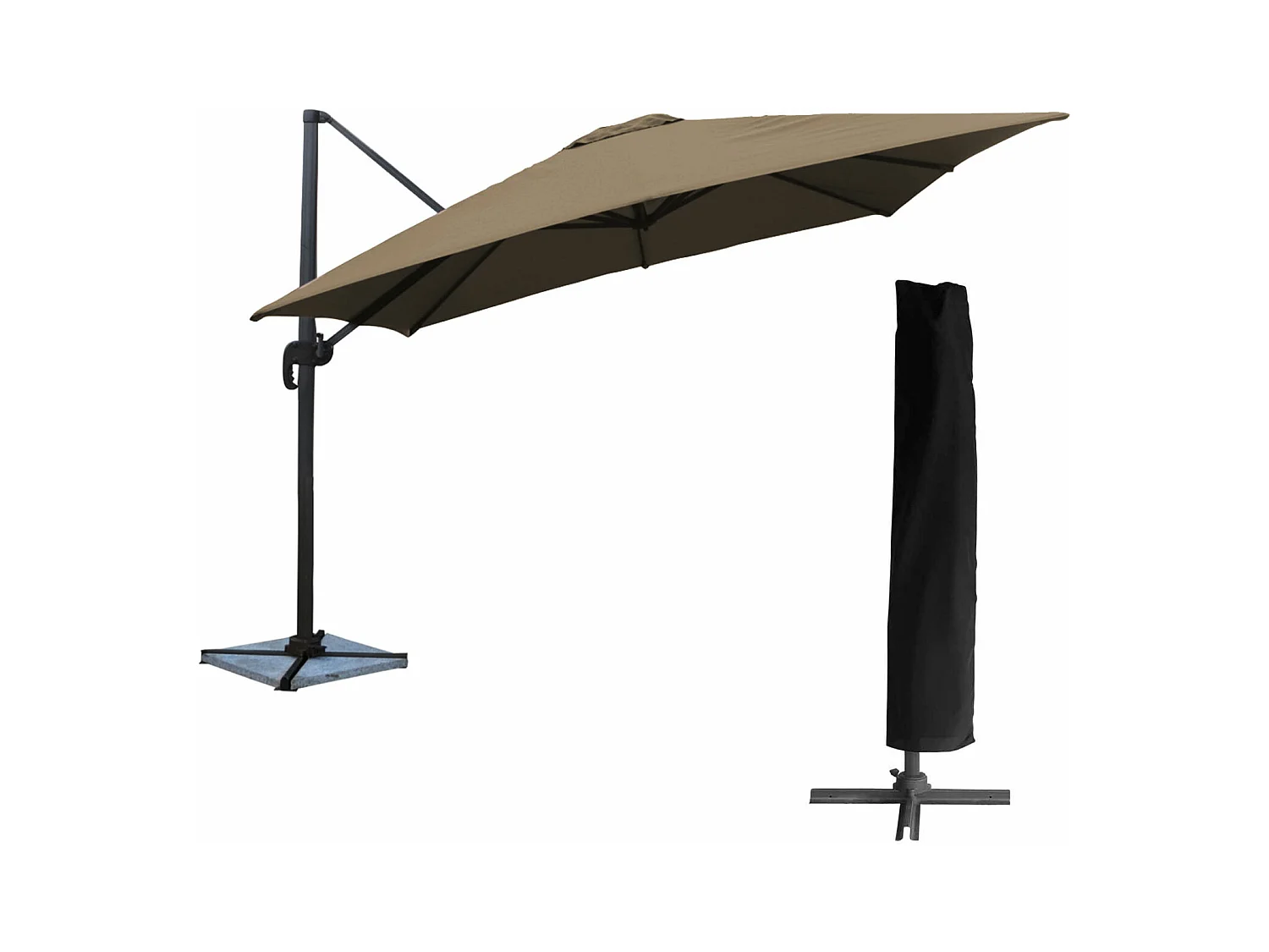 Parasol déporté MOLOKAI carré 3x3m taupe + housse - HAPPY GARDEN