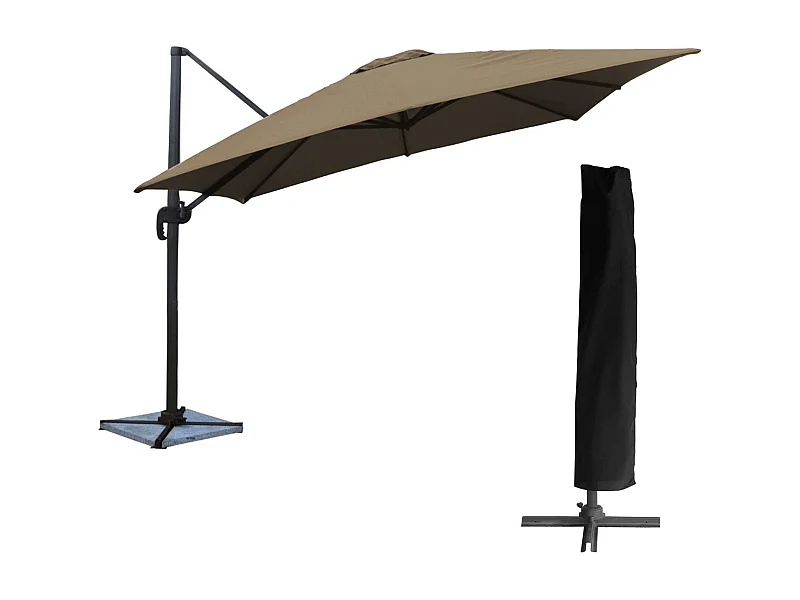 Parasol déporté MOLOKAI carré 3x3m taupe + housse - HAPPY GARDEN