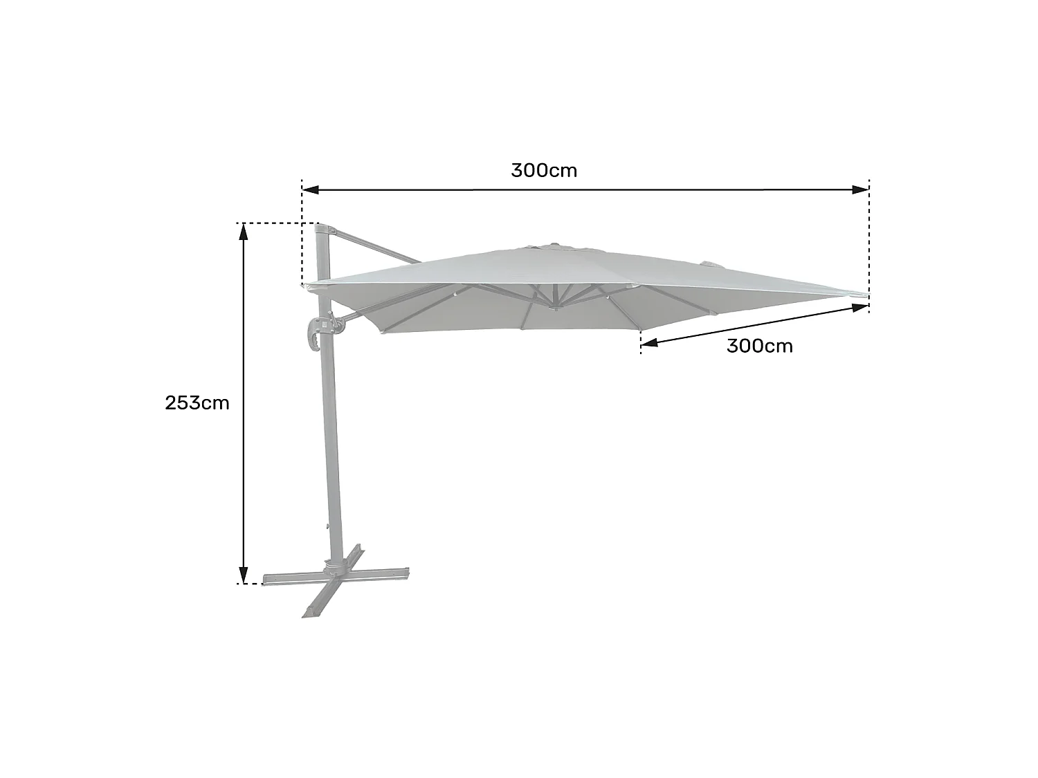 Ombrello offset MOLOKAI quadrato 3x3m bianco + copertura
