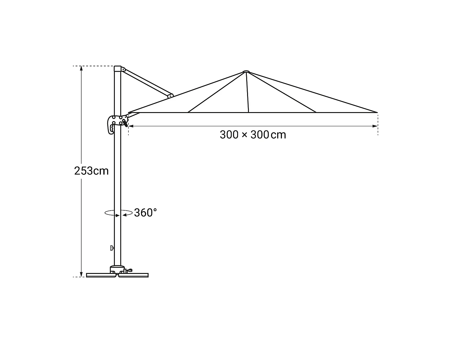 Chapéu de Sol offset MOLOKAI quadrado 3x3m branco + tampa