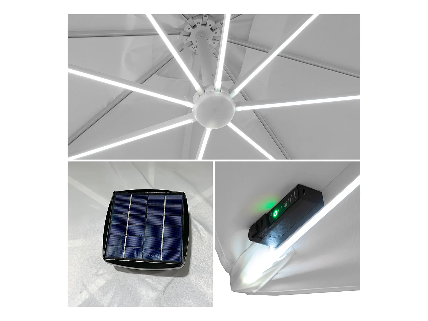 Parasol déporté MOLOKAI carré LED 3x3m blanc + housse - HAPPY GARDEN