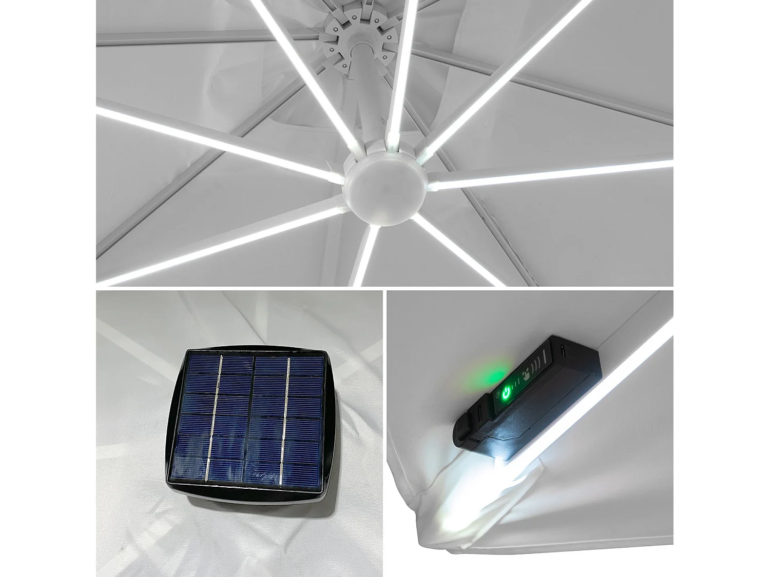 Parasol déporté MOLOKAI carré LED 3x3m blanc + housse - HAPPY GARDEN