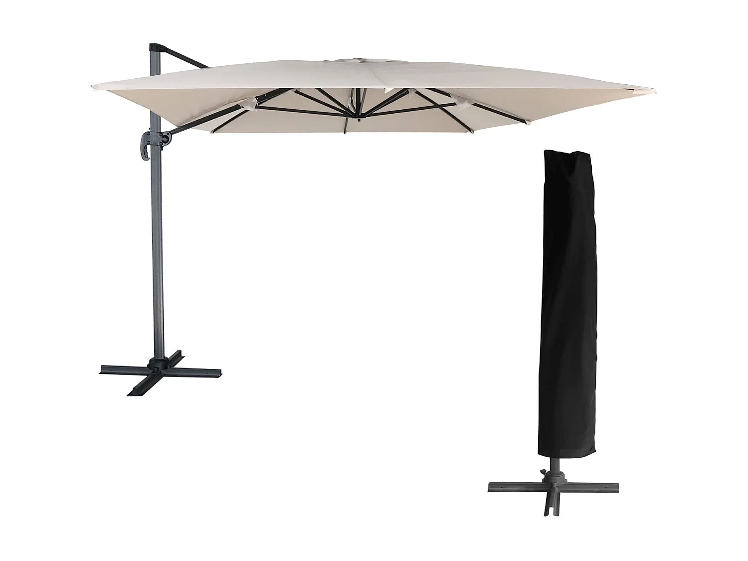 Parasol déporté MOLOKAI rectangulaire 3x4m beige + housse - HAPPY GARDEN
