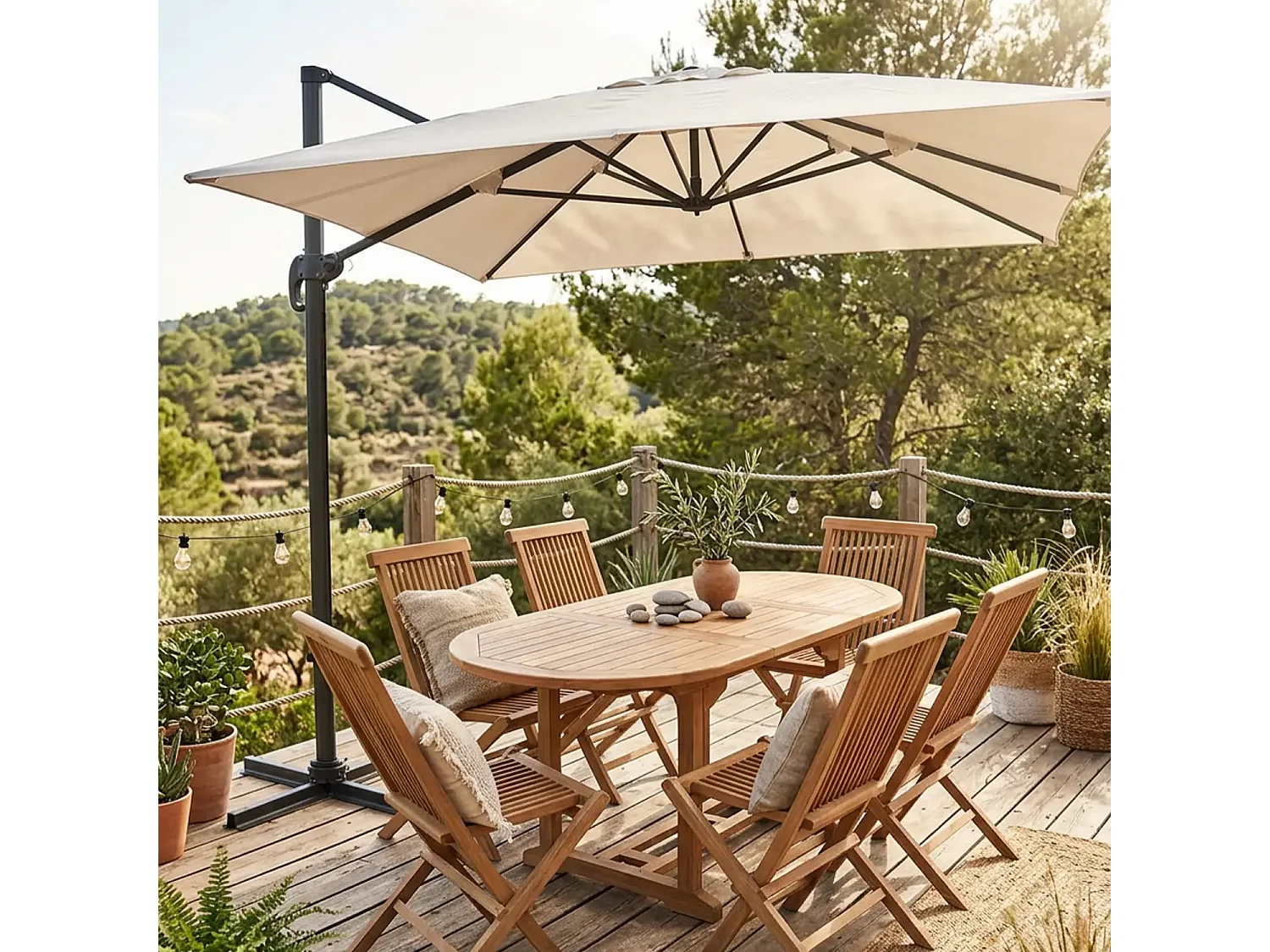 Parasol déporté MOLOKAI rectangulaire 3x4m beige + housse - HAPPY GARDEN