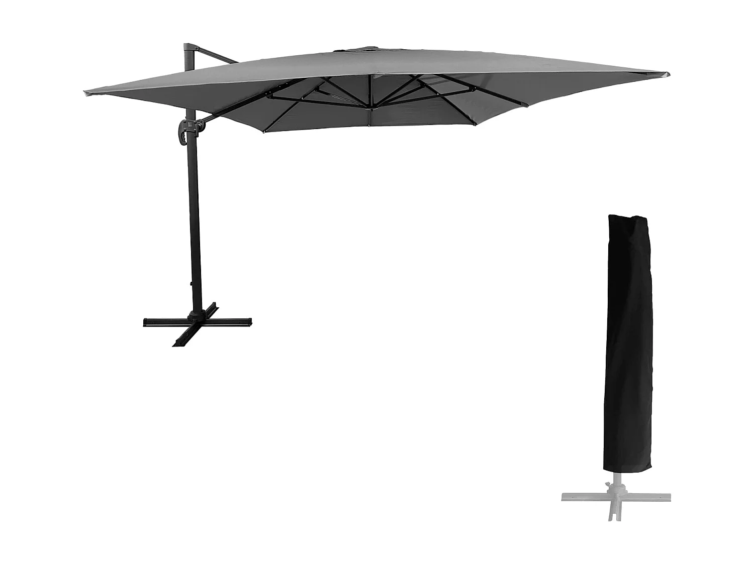 Offset parasol MOLOKAI rechthoekig 3x4m grijs + hoes