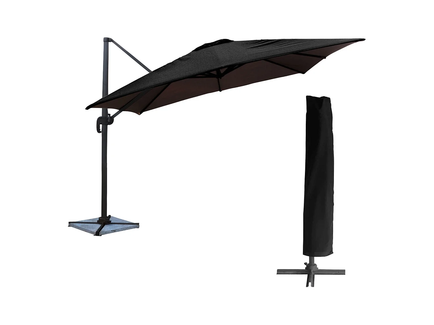 Parasol déporté MOLOKAI carré 3x3m noir + housse - HAPPY GARDEN